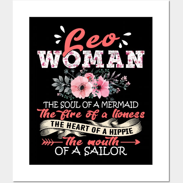 Leo Woman The Soul Of A Mermaid Floral Yoga Leo Woman Birthday Gift Wall Art by justinacedric50634